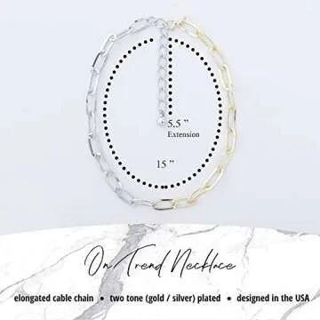 NTLX Chain Link Necklace for Women – Elongated Link Chain - Paperclip Chain – Fashion Statement ...