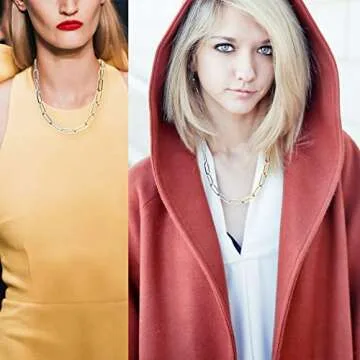 NTLX Chain Link Necklace for Women – Elongated Link Chain - Paperclip Chain – Fashion Statement Necklace - Gift Box Included (Gold/Silver Two Tone)