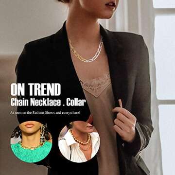 NTLX Chain Link Necklace for Women – Elongated Link Chain - Paperclip Chain – Fashion Statement Necklace - Gift Box Included (Gold/Silver Two Tone)