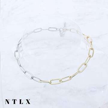 NTLX Chain Link Necklace for Women – Elongated Link Chain - Paperclip Chain – Fashion Statement Necklace - Gift Box Included (Gold/Silver Two Tone)