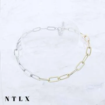 NTLX Chain Link Necklace for Women – Elongated Link Chain - Paperclip Chain – Fashion Statement Necklace - Gift Box Included (Gold/Silver Two Tone)