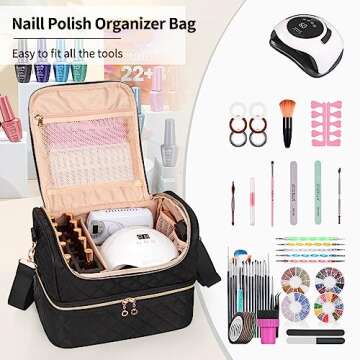 Nail Polish Organizer Case, Nail Organizers And Storage Bag Holds 45 Bottles Nail Polish & Nail Lamp...