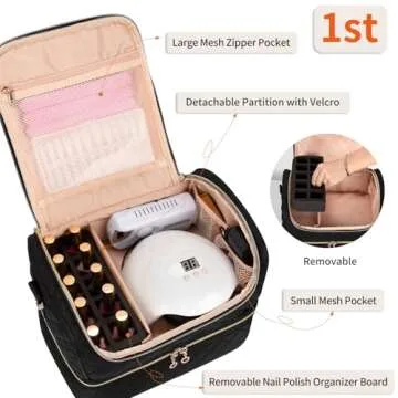 Nail Polish Organizer Case, Nail Organizers And Storage Bag Holds 45 Bottles Nail Polish & Nail Lamp, Travel Nail Supplies Organizer Carrying Case with Nail Tech Kit & Manicure Tools Storage Sections