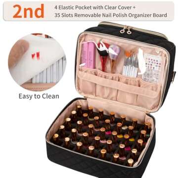Nail Polish Organizer Case, Nail Organizers And Storage Bag Holds 45 Bottles Nail Polish & Nail Lamp, Travel Nail Supplies Organizer Carrying Case with Nail Tech Kit & Manicure Tools Storage Sections