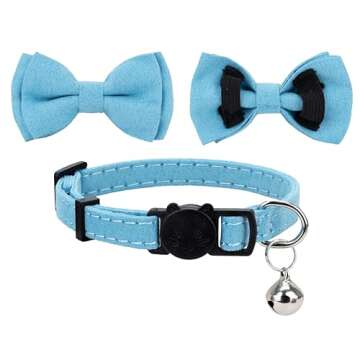 Gyapet Cat Collar Breakaway Bowtie Safety with Bell Adjustbale Kitten Puppy Solid Plaid Color Set J-[2pcs] Blue