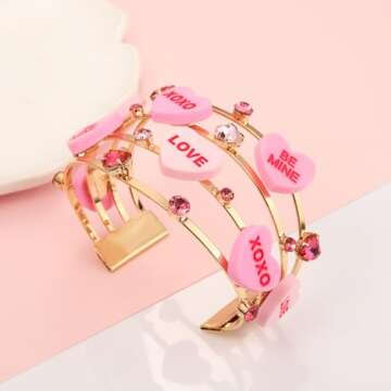 XOCARTIGE Valentine’s Day Cuff Bracelets for Women Conversation Heart Bracelets Candy Heart LOVE XOXO Bracelet Bangles Valentine’s Day Jewelry Accessories Outfits Gifts (Style B)