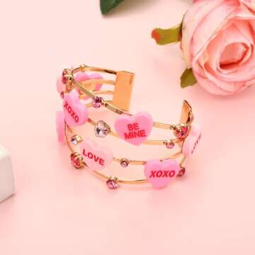 XOCARTIGE Valentine’s Day Cuff Bracelets for Women Conversation Heart Bracelets Candy Heart LOVE XOXO Bracelet Bangles Valentine’s Day Jewelry Accessories Outfits Gifts (Style B)