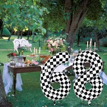 40 Inch 2nd Birthday Number Balloon, Checkered Foil Self Inflating 2 Balloons Decor, Big Black and White Racing Helium Number 2 Balloons for Girls Boys Birthday Race Car Flag Party Decoration Supplies