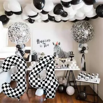 40 Inch 2nd Birthday Number Balloon, Checkered Foil Self Inflating 2 Balloons Decor, Big Black and White Racing Helium Number 2 Balloons for Girls Boys Birthday Race Car Flag Party Decoration Supplies