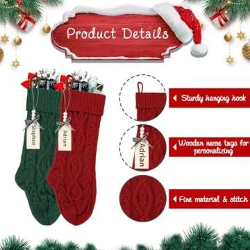 houscly 18 Inches Personalized Christmas Stockings: 2 Pack Red Ivory Knit Christmas Stockings Set with Name Tags Christmas Decor Neutral Xmas Decorations Holiday Farmhouse Indoor Rustic Home Decor