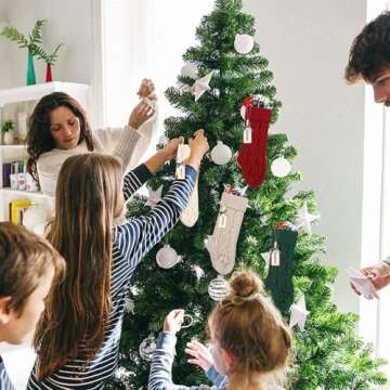 houscly 18 Inches Personalized Christmas Stockings: 2 Pack Red Ivory Knit Christmas Stockings Set with Name Tags Christmas Decor Neutral Xmas Decorations Holiday Farmhouse Indoor Rustic Home Decor