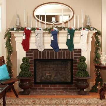 houscly 18 Inches Personalized Christmas Stockings: 2 Pack Red Ivory Knit Christmas Stockings Set with Name Tags Christmas Decor Neutral Xmas Decorations Holiday Farmhouse Indoor Rustic Home Decor