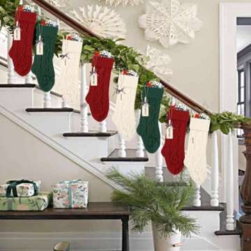 houscly 18 Inches Personalized Christmas Stockings: 2 Pack Red Ivory Knit Christmas Stockings Set with Name Tags Christmas Decor Neutral Xmas Decorations Holiday Farmhouse Indoor Rustic Home Decor