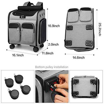 Wheeled Pet Carrier Backpack Pet Stroller, Travel Carrier, Car Seat for Small Dogs Cats Puppies, Com...