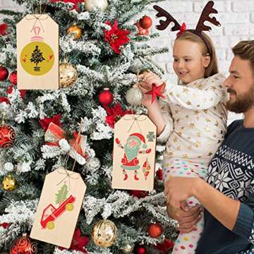 12 Pcs Large Christmas Wooden Tags with Holes Unfinished Hanging Wood Ornaments Blank Wood Present Tags Wooden Cutouts with Rope for DIY Craft Halloween Thanksgiving Xmas Tree Decor,9.8 x 5.5 Inch