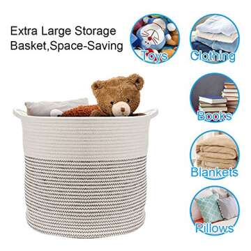 Toy Storage Basket, Woven Baby Basket Storage Organizer, Nursery Hamper with Handle, Decorative Blanket Baskets Perfect for Your Living Room 17"x 14.5"