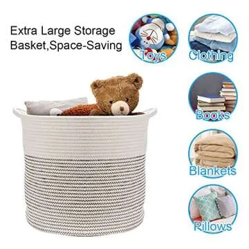 Toy Storage Basket, Woven Baby Basket Storage Organizer, Nursery Hamper with Handle, Decorative Blanket Baskets Perfect for Your Living Room 17"x 14.5"