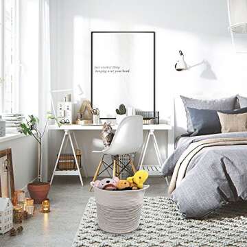 Toy Storage Basket, Woven Baby Basket Storage Organizer, Nursery Hamper with Handle, Decorative Blanket Baskets Perfect for Your Living Room 17"x 14.5"