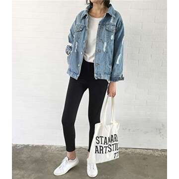 JUDYBRIDAL Oversize Denim Jacket for Women Ripped Jean Jacket Boyfriend Long Sleeve Coat Blue L