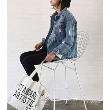 JUDYBRIDAL Oversize Denim Jacket for Women Ripped Jean Jacket Boyfriend Long Sleeve Coat Blue L