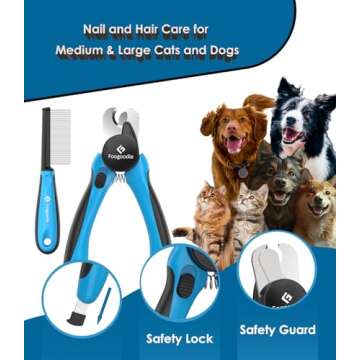 Foogoodie Dog Nail Clippers with Light, 2 in 1 Dog Nail Trimmers with Safety Guard & Quick Sensor to Prevent Over-Cutting, Includes Pet Grooming Comb & Nail File, Ideal for Cats & Dogs