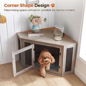 MAHANCRIS Corner Dog Crate Furniture, Wooden Dog Kennel End Table, Decorative Pet Crate Indoor Use, ...