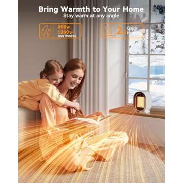 QQT Electric Space Heater,Portable Energy Efficient Space Heaters for Indoor Use,Two-Speed Portable Heater Fan for Office with Adjustable,Overheating Protection,Dumping Shutdown (White)