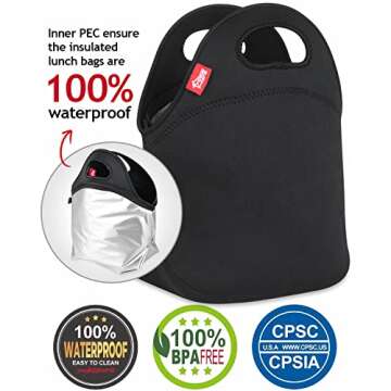 yookee home Waterproof Lunch Bag - Double Layer Leakproof Neoprene Insulated Cooler Tote for All Age...