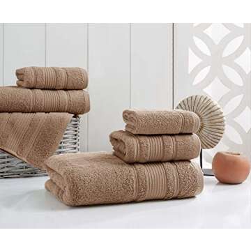 Qute Home 4-Piece Bath Towels Set, 100% Turkish Cotton Premium Quality Towels for Bathroom, Quick Dry Soft and Absorbent Turkish Towel, Set Includes 4 Bath Towels (Brown)