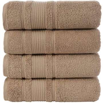 Qute Home 4-Piece Bath Towels Set, 100% Turkish Cotton Premium Quality Towels for Bathroom, Quick Dry Soft and Absorbent Turkish Towel, Set Includes 4 Bath Towels (Brown)
