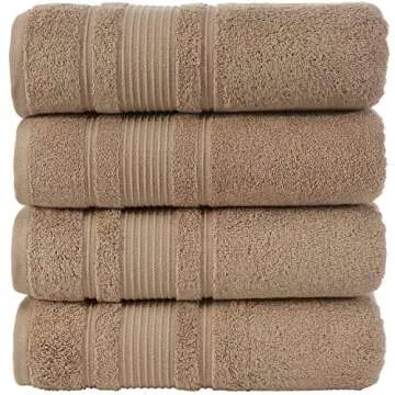 Qute Home 4-Piece Bath Towels Set, 100% Turkish Cotton Premium Quality Towels for Bathroom, Quick Dry Soft and Absorbent Turkish Towel, Set Includes 4 Bath Towels (Brown)