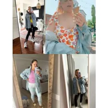 PUWEI Women's Oversized Denim Jacket Distressed Lapel Button Up Long Sleeve Jean Jacket with Pockets(1452-LightBlueX1-M)