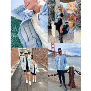 PUWEI Women's Oversized Denim Jacket Distressed Lapel Button Up Long Sleeve Jean Jacket with Pockets(1452-LightBlueX1-M)