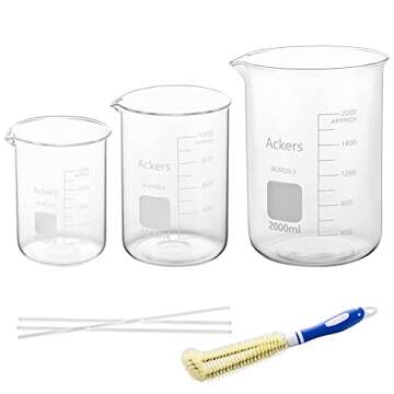 Ackers Boro3.3 Glass Beaker Set with Stirring Rods & Brush