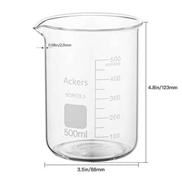 Ackers Boro3.3 Glass Beaker Set with Stirring Rods & Brush