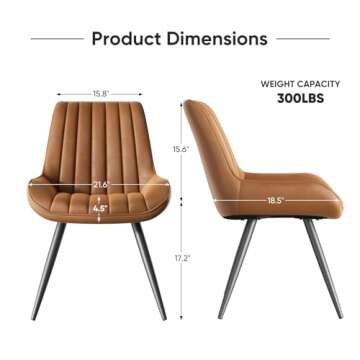 Nalupatio Modern Dining Chairs Set of 6, Comfy Dining Room Chairs with Thick Cushions, Upholstered Fabric Kitchen Side Chairs with Metal Legs, Brown