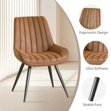 Nalupatio Modern Dining Chairs Set of 6, Comfy Dining Room Chairs with Thick Cushions, Upholstered Fabric Kitchen Side Chairs with Metal Legs, Brown