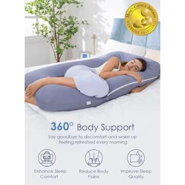 QUEEN ROSE Pregnancy Pillow, U Shaped Full Body Pillows for Sleeping Support, 55 Inch Maternity Pill...