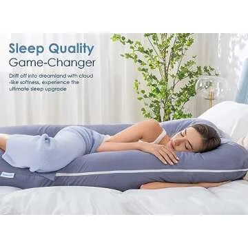QUEEN ROSE Pregnancy Pillow, U Shaped Full Body Pillows for Sleeping Support, 55 Inch Maternity Pillow for Pregnant Women with Cooling Silky Cover, Blue