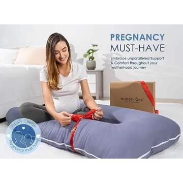 QUEEN ROSE Pregnancy Pillow, U Shaped Full Body Pillows for Sleeping Support, 55 Inch Maternity Pillow for Pregnant Women with Cooling Silky Cover, Blue
