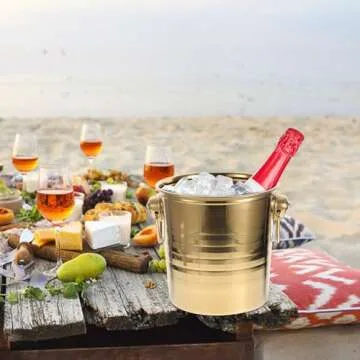 Stainless-Steel Ice Bucket Champagn Bucket with 4.5 Quart Handle Beverage Tub for Cocktail Bar, Wine, Home Bar Accessories, Parties - Golden