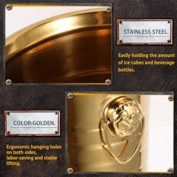 Stainless-Steel Ice Bucket Champagn Bucket with 4.5 Quart Handle Beverage Tub for Cocktail Bar, Wine, Home Bar Accessories, Parties - Golden