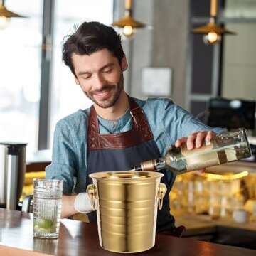 Stainless-Steel Ice Bucket Champagn Bucket with 4.5 Quart Handle Beverage Tub for Cocktail Bar, Wine, Home Bar Accessories, Parties - Golden