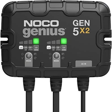 NOCO Genius GEN5X2, 2-Bank, 10A (5A/Bank) Smart Marine Battery Charger, 12V Waterproof Onboard Boat ...
