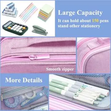 M&G Big Capacity Pencil Case, Large Capacity Pencil Pouch Multi-Slot Pencil Case Organizer, Portable Big Pencil Bags with Zipper for Makeup Brush Teen Boys Girls Office (Pink)