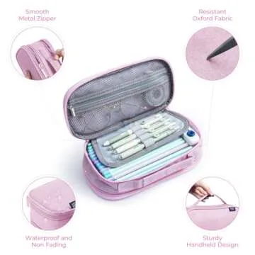 M&G Big Capacity Pencil Case, Large Capacity Pencil Pouch Multi-Slot Pencil Case Organizer, Portable Big Pencil Bags with Zipper for Makeup Brush Teen Boys Girls Office (Pink)