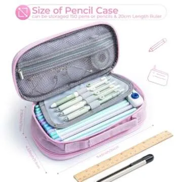 M&G Big Capacity Pencil Case, Large Capacity Pencil Pouch Multi-Slot Pencil Case Organizer, Portable Big Pencil Bags with Zipper for Makeup Brush Teen Boys Girls Office (Pink)