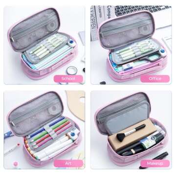 M&G Big Capacity Pencil Case, Large Capacity Pencil Pouch Multi-Slot Pencil Case Organizer, Portable Big Pencil Bags with Zipper for Makeup Brush Teen Boys Girls Office (Pink)