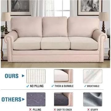 H.VERSAILTEX Super Stretch Individual Seat Cushion Covers for Luxurious Sofa Protection