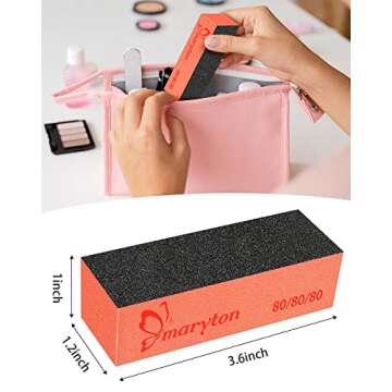 Maryton Nail Sanding Blocks, 80/80 Grit Nail Buffer Files for Acrylic Nails Kit Manicure Tool 10 PCS (Black Orange)
